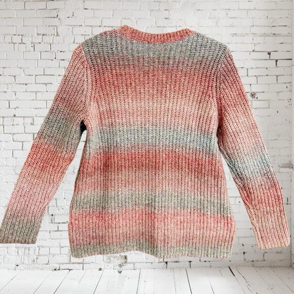 J.Jill Rainbow Striped Rib Knit Chunky Sweater M Loose Fit Warm Comfy Tunic - Picture 5 of 7